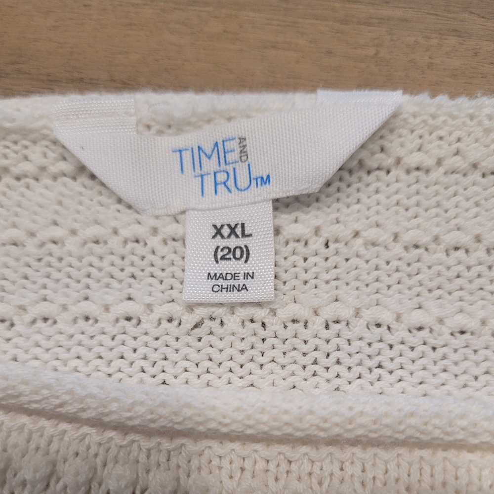 Time and Tru Pullover Three-quarter Sleeve Sweater Size XXL Ivory Tan - Picture 5 of 6